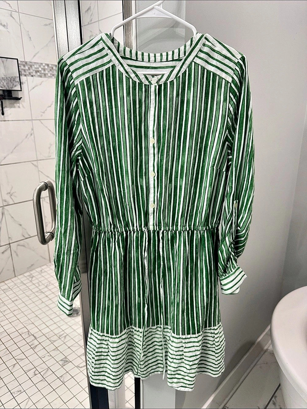 LOFT Striped Mini Dress in Green & White